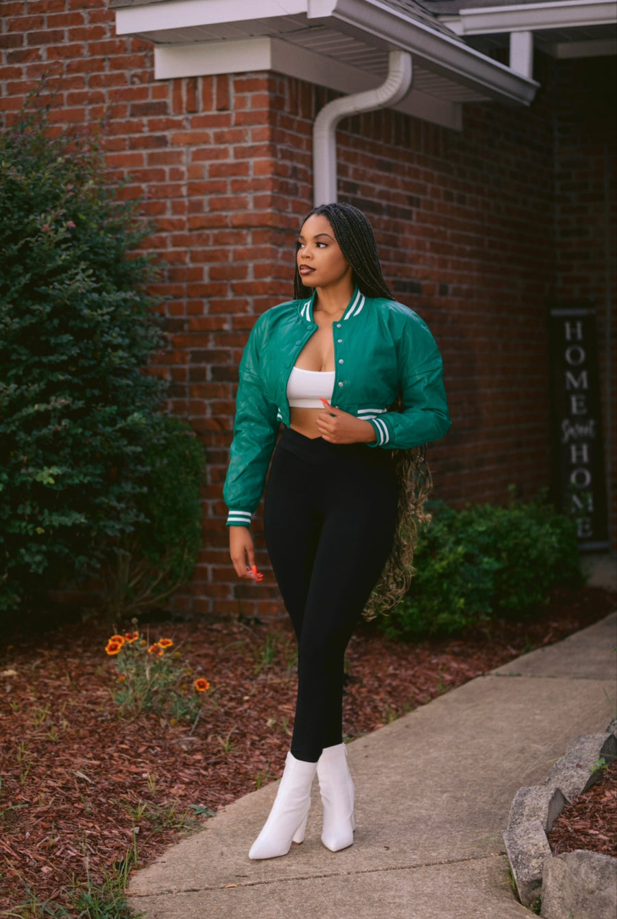 Varsity Cropped Bomber (Green)